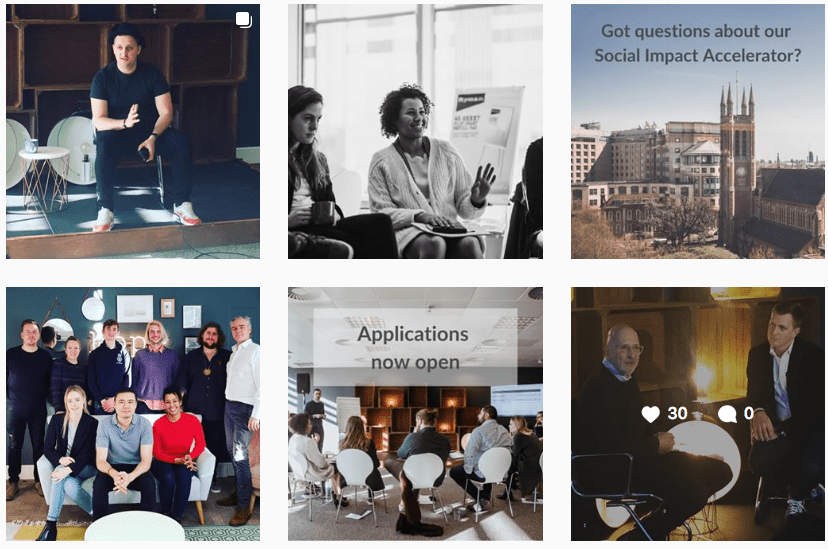 Instagram grid with images from business accelerator programme