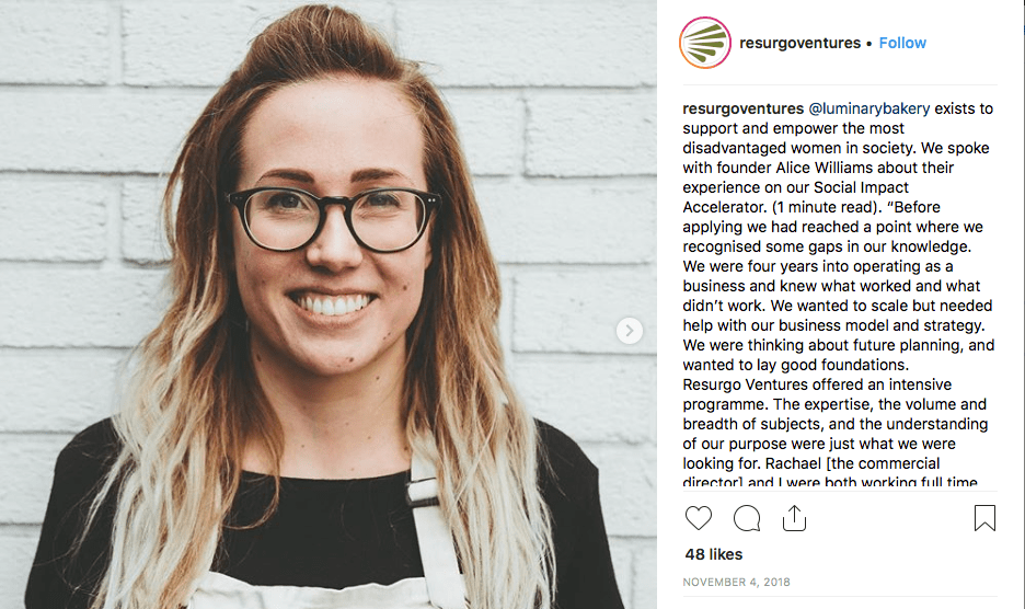 Instagram post interview with founder of Luminary.