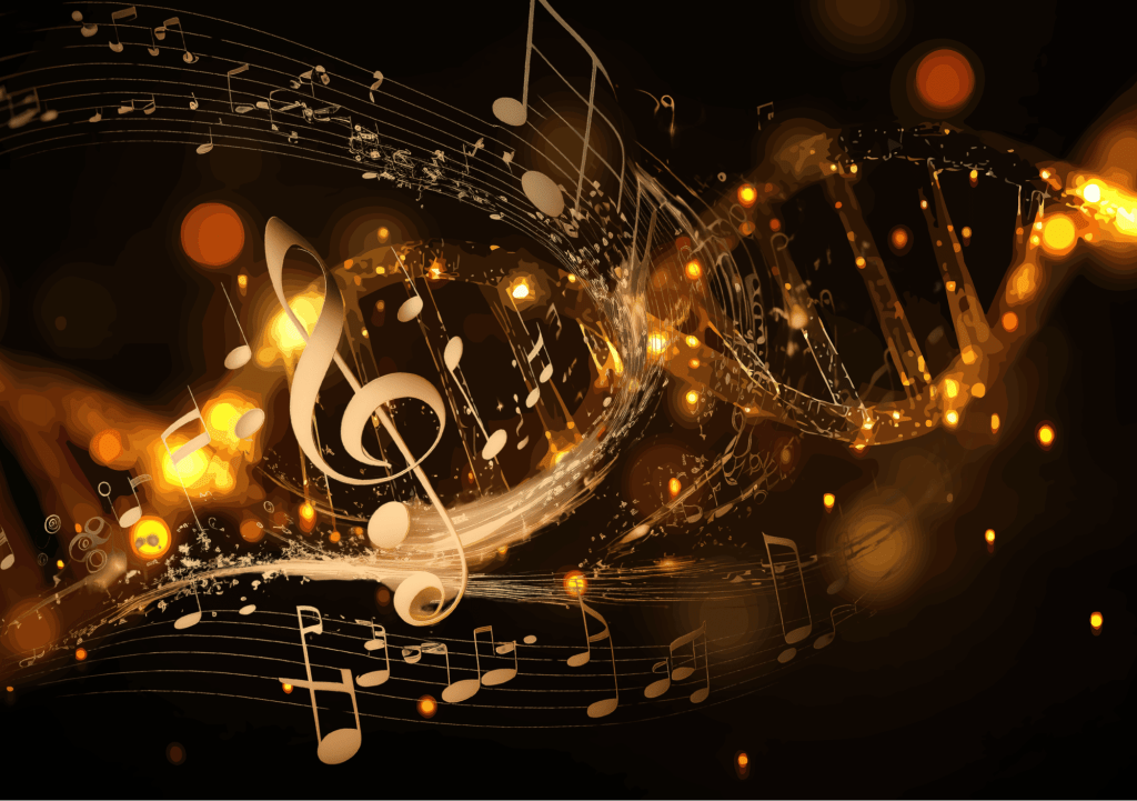 A DNA helix with music notes and a treble clef coming out of it illustrated an article by Alex Noel, writer and digital marketer.