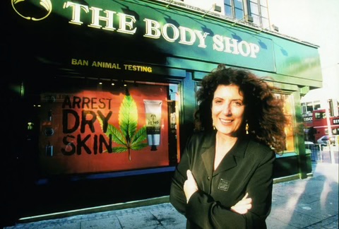 Dame Anita Roddick outside the Body Shop.