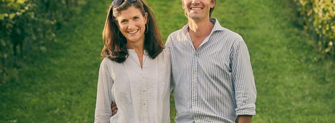 Kirsty and Richard Goring at Wiston Estate's English Sparkling wine vineyard
